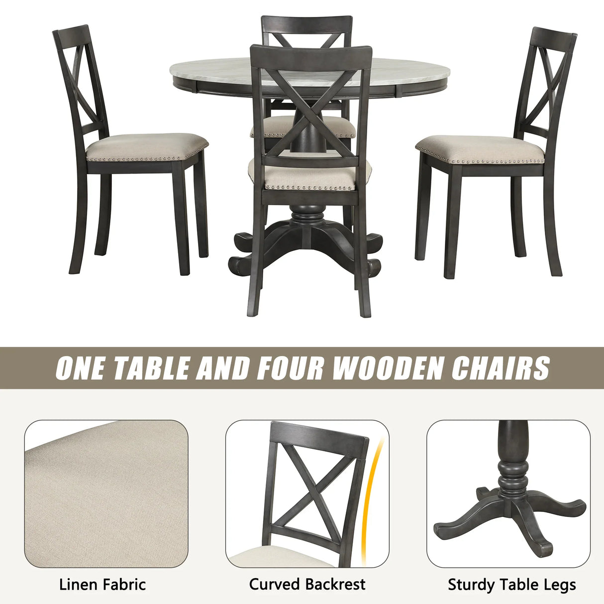 Dining Set Marble Table With Upholstered Chairs Gray - Furniture Home Direct