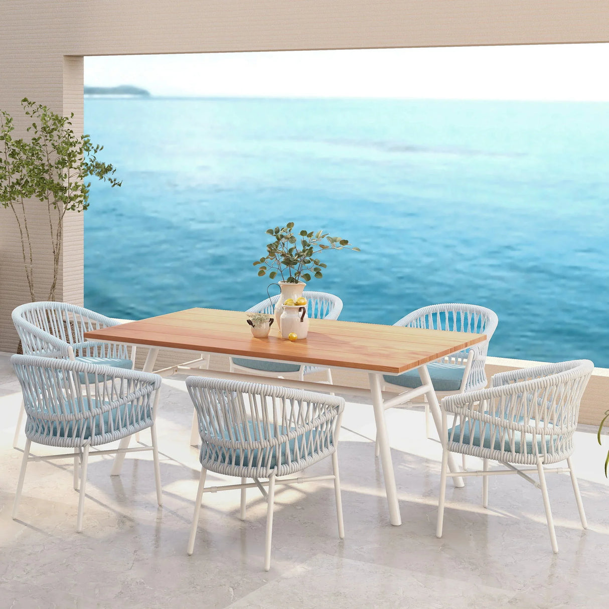 Maiden - 6 Seater Patio Dining Table - Natural Teak - Furniture Home Direct