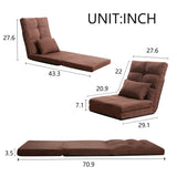 Modern Triple Fold Down Metal Frame Sofa Bed With 5 Reclining Positions And Pillow - Adjustable Upholstered Floor Couch For Gaming Or Guest Room - Brown - Furniture Home Direct