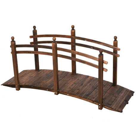 Outsunny - Fir Wood Garden Bridge Arc Walkway With Side Railings, Perfect For Backyards, Gardens, & Streams, Carbonized - Brown - Furniture Home Direct