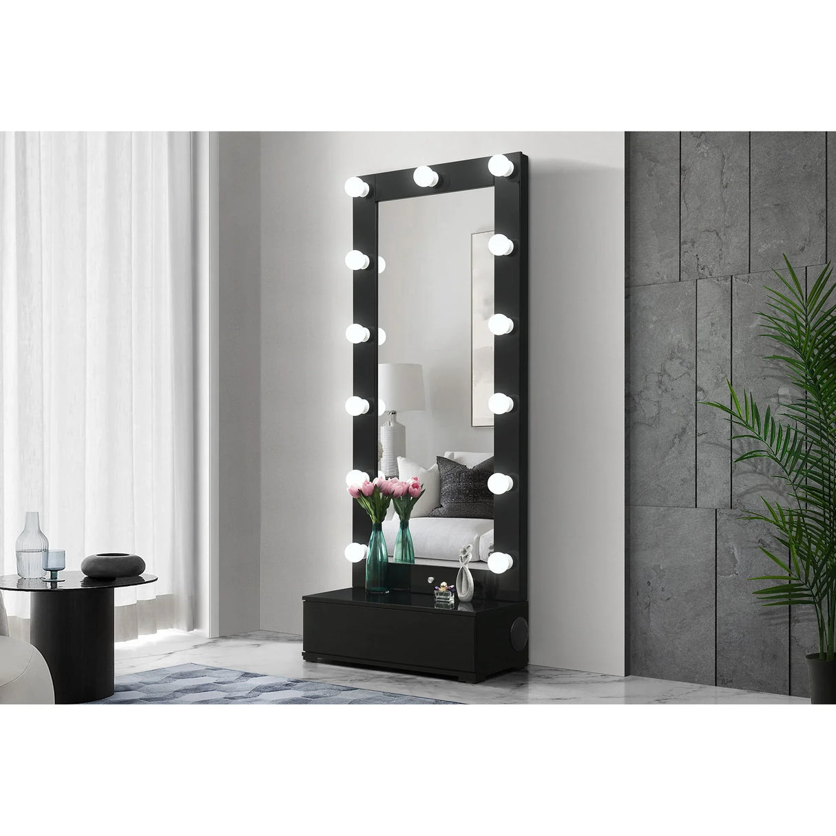 Elisa - Narrow Tall Mirror With Speaker And Drawer - Furniture Home Direct