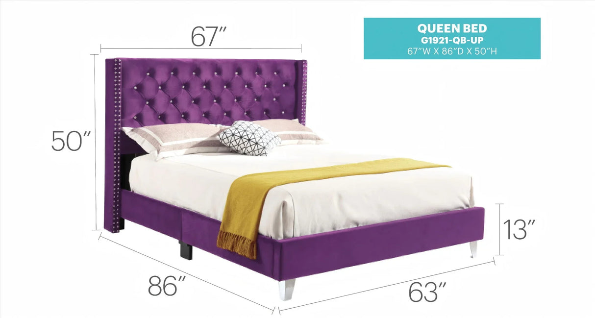 Upholstered Nailhead Trim Chic Bed - Furniture Home Direct