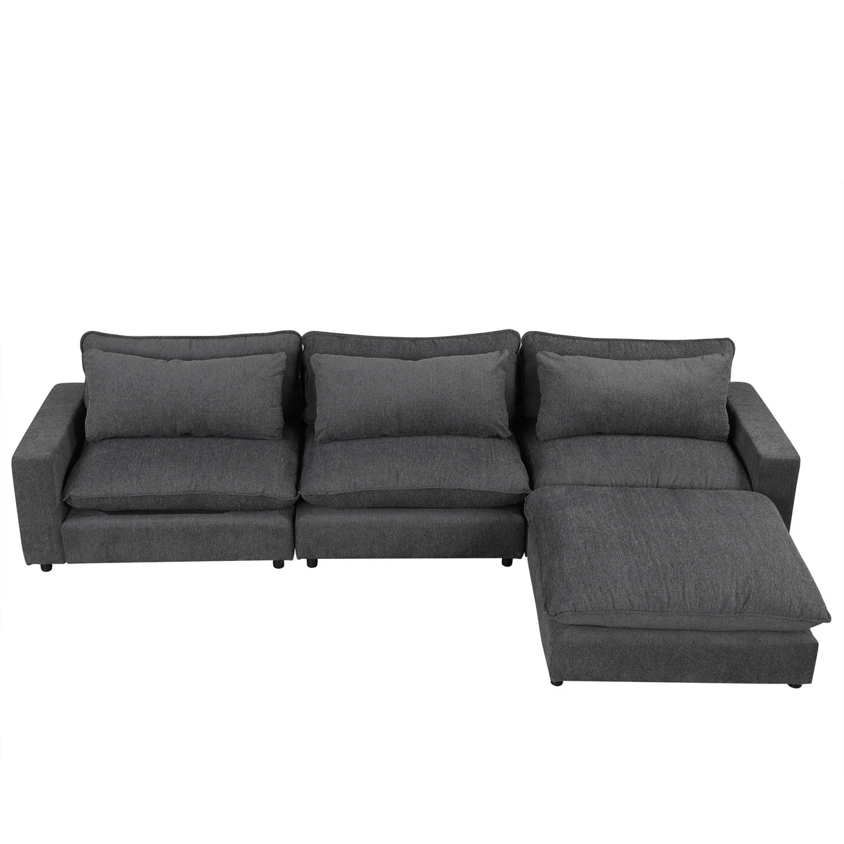 Chenille Cloud Sectional with Ottoman, Charging Ports and Three Back Pillows - Grey - Furniture Home Direct