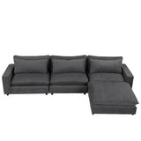 Chenille Cloud Sectional with Ottoman, Charging Ports and Three Back Pillows - Grey - Furniture Home Direct