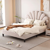 Upholstered Platform Bed With Flower Pattern Velvet Headboard - Furniture Home Direct