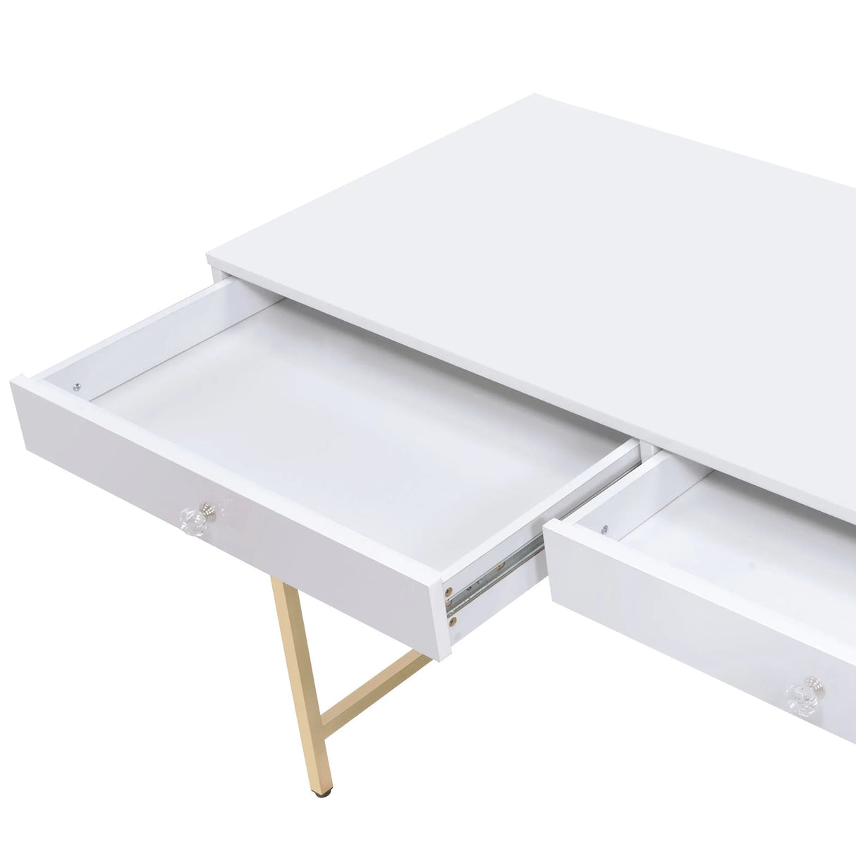 Vanity Desk Gloss Finish With Gold Metal Legs White - Furniture Home Direct