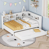 Wooden Full Size Daybed With Twin Size Trundle, Daybed With Storage Shelf And USB Charging Ports - White - Furniture Home Direct