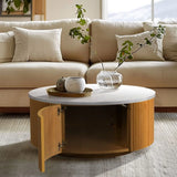 Round Coffee Table With Storage - Natural / White - Furniture Home Direct