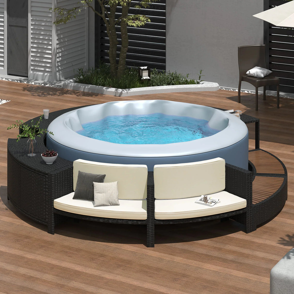 Spa Surround Spa Frame Patio Rattan Sofa Set With Storage Spaces, Mini Sofa And Comfortable Cushion For Patio, Backyard - Furniture Home Direct
