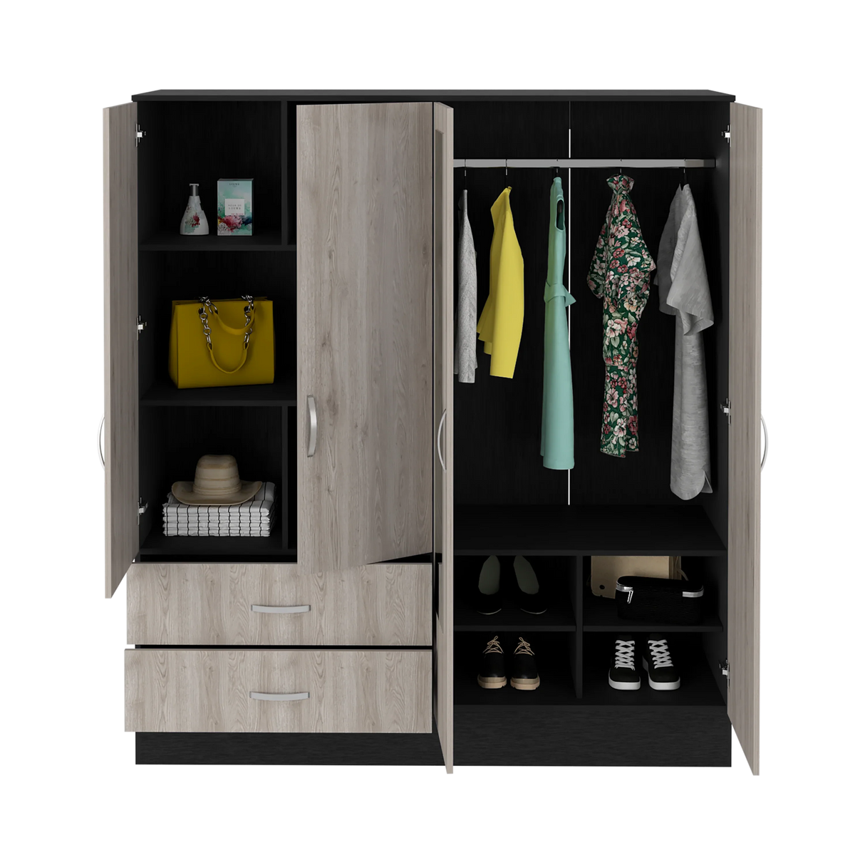 Armoire With Mirrors And Drawers Modern Wood Black - Furniture Home Direct