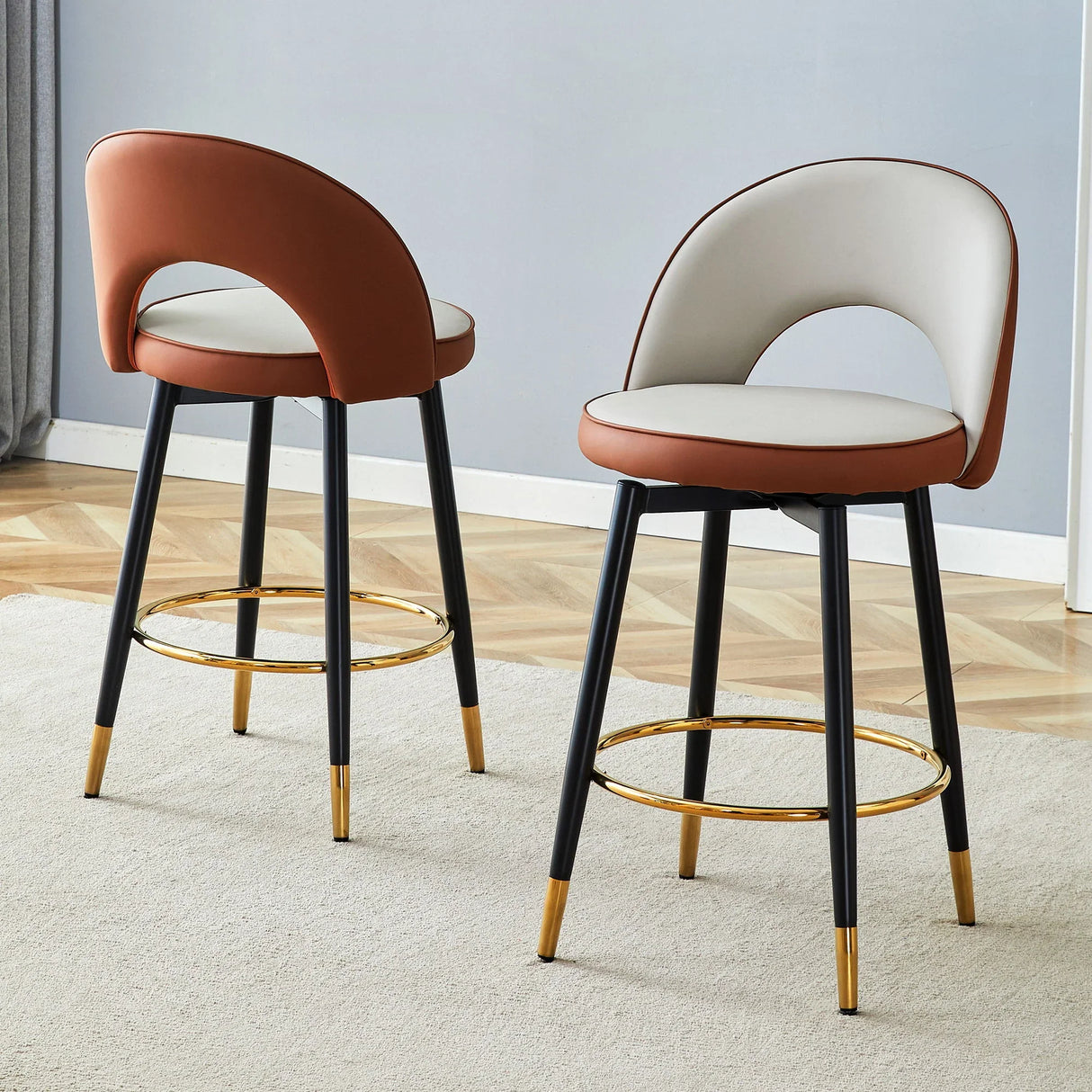 Upholstered Rotatable Bar Chair With Metal Legs For Dining Room - Furniture Home Direct