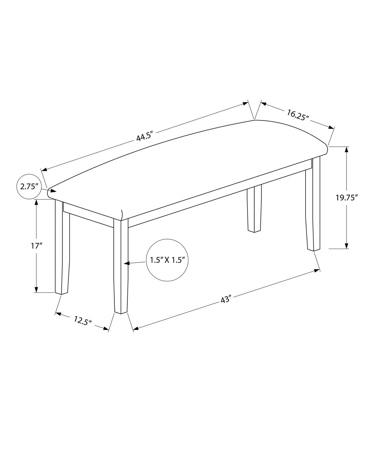 Bench, Rectangular, Hallway, Upholstered, Transitional - Furniture Home Direct