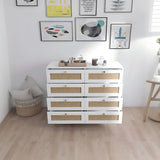 8 Drawers Chest Of Drawers With Rattan Drawer Face Golden Legs And Handles - White - Furniture Home Direct