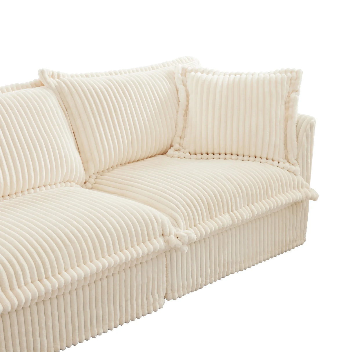 Sectional Sofa Corduroy U Shaped Plush Upholstered Cream - Furniture Home Direct