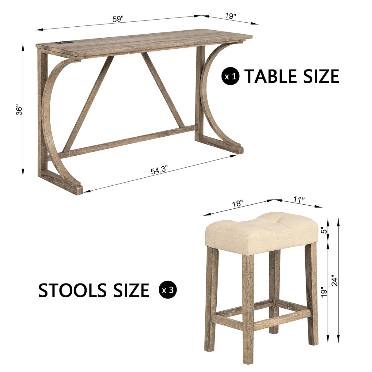 Bar Table Set With 3 Padded Stools - Furniture Home Direct