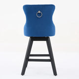 Bar Stools Swivel Velvet Tufted Nailhead Trim Set of 2 Blue - Furniture Home Direct