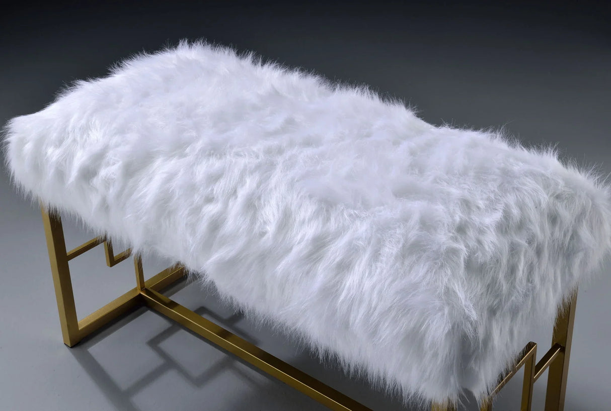 Bagley II - Bench Faux Fur - White / Gold - Furniture Home Direct