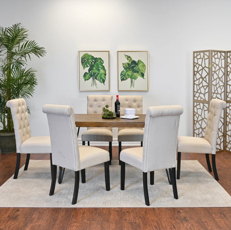 Dining Set Rubberwood Table With Upholstered Chairs Brown - Furniture Home Direct