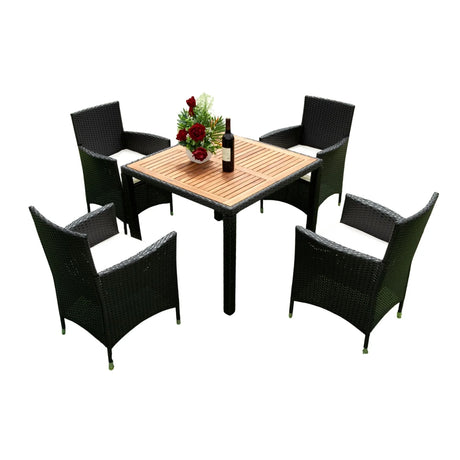 Outdoor Patio Wicker Dining Set With Acacia Wood Top - Furniture Home Direct