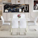 Dining Set with 7 Piece Table and Chairs Modern White - Furniture Home Direct