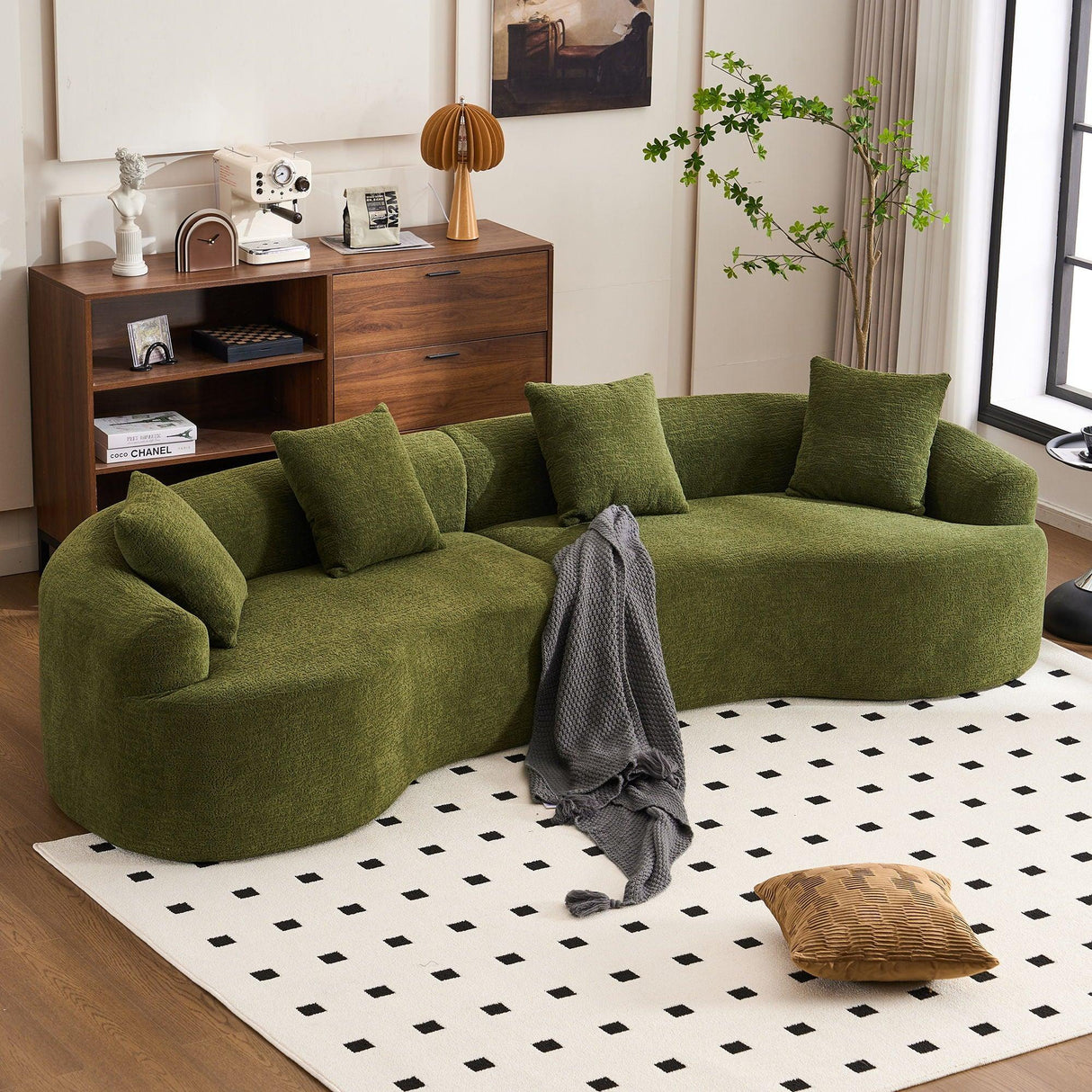 4 Seater Sofa With Chenille Fabric, 30D, 60 Hardness Full Sponge, 4 Pillow For Living Room, Home Furniture Sleeper Sectional Sofa For Apartment - Furniture Home Direct