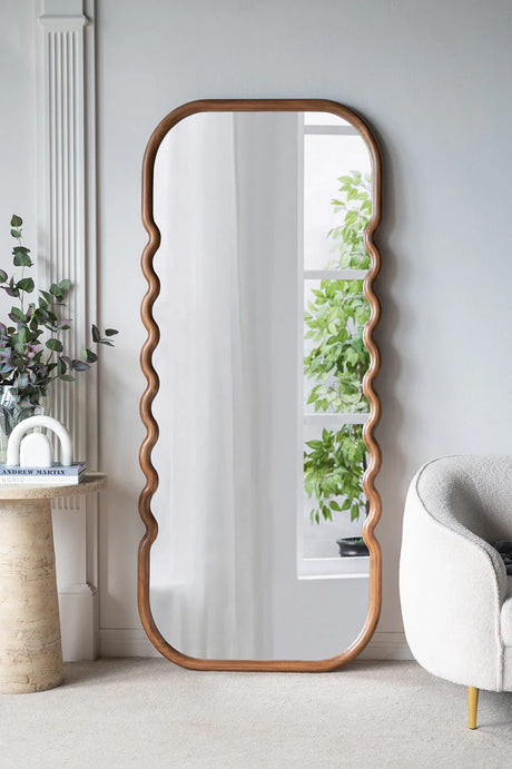 Oversized Wooden Floor Mirror With Unique Frame - Brown - Furniture Home Direct