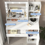 Vanity Desk With Mirror And LED Lighting For Bedroom White - Furniture Home Direct