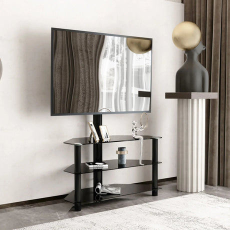 Multi-Function TV Stand Height Adjustable Bracket Swivel 3 Tier - Black - Furniture Home Direct