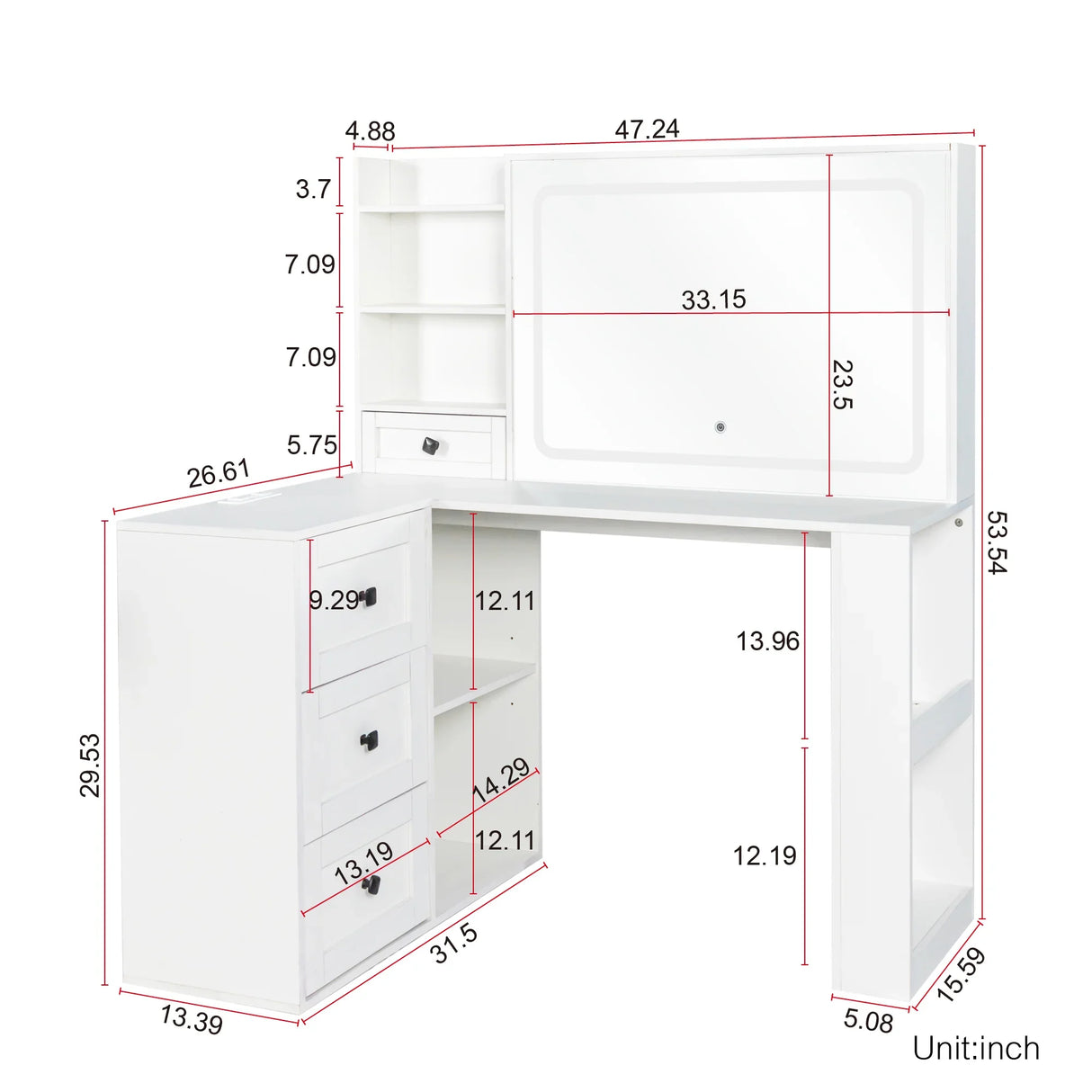 Vanity Desk With Lights And Built In Mirror In White - Furniture Home Direct