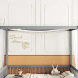 Canopy Frame Floor Bed With Fence, Guardrails - Furniture Home Direct