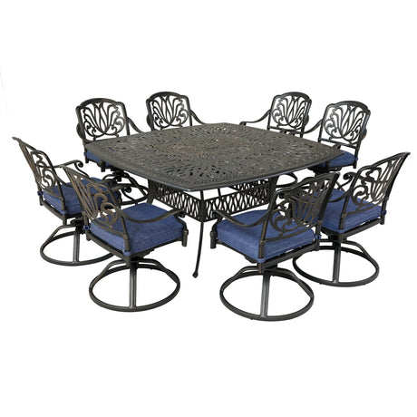 Square 8 Person 64" Long Aluminum Dining Set With Cushions - Furniture Home Direct