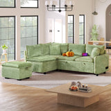 Convertible Sofa Bed Sectional Sofa Sleeper L-Shaped Sofa With A Storage Ottoman, Two Pillows, Two Power Sockets And Two USB Ports For Living Room - Furniture Home Direct