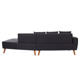 107 Inch Black Sectional With Round Storage Ottoman - Furniture Home Direct
