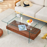 Coffee Table Two Tier Glass Top With Drawer Dark Walnut - Furniture Home Direct