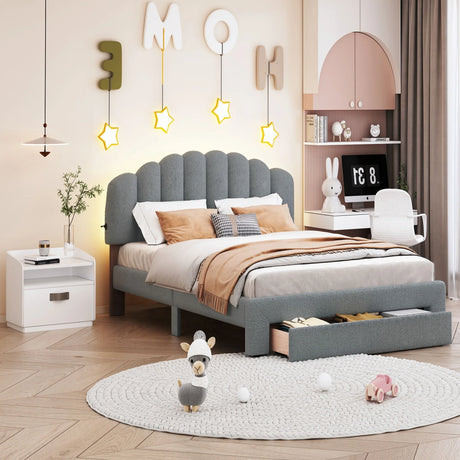 Upholstered Platform Bed With Drawer - Furniture Home Direct