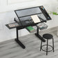 Hand Crank Adjustable Drafting Table Drawing Desk With 2 Metal Drawers With Stool - Furniture Home Direct