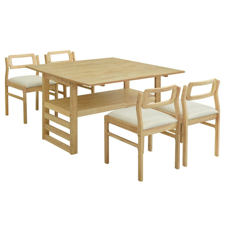 5 Piece Extendable Wood Square Dining Table Set With 2 Drop Leaves - Furniture Home Direct