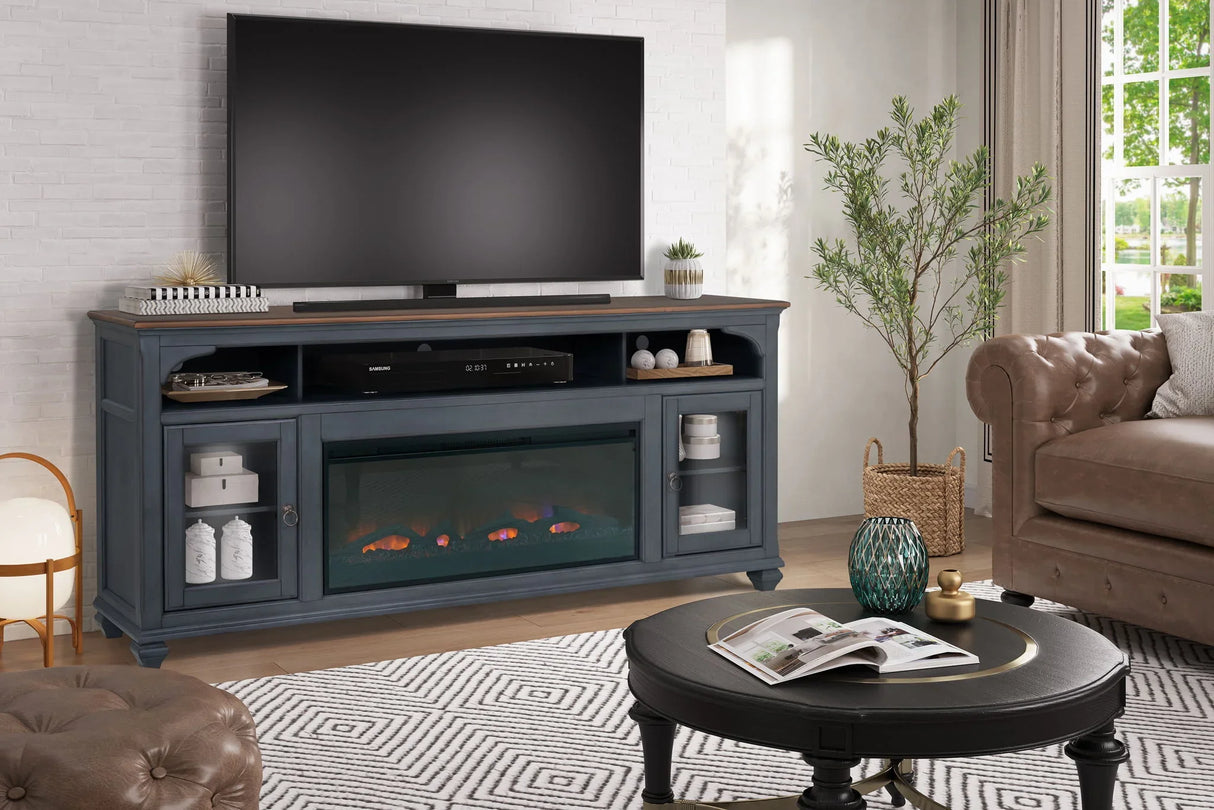 Americana - 86 In Fireplace TV Stand For TVs Up To 95" - Blue - Furniture Home Direct