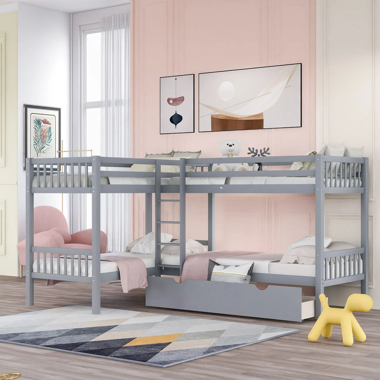 L Shaped Bunk Bed With Drawers - Furniture Home Direct