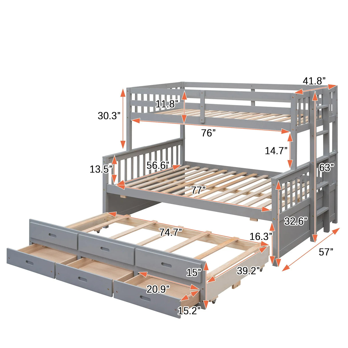 Bunk Bed With Twin Size Trundle And Drawers - Furniture Home Direct