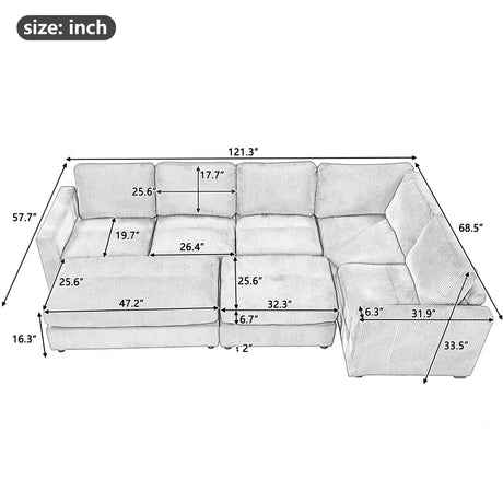 121.3" Modular Sleeper Sectional - Beige - Furniture Home Direct