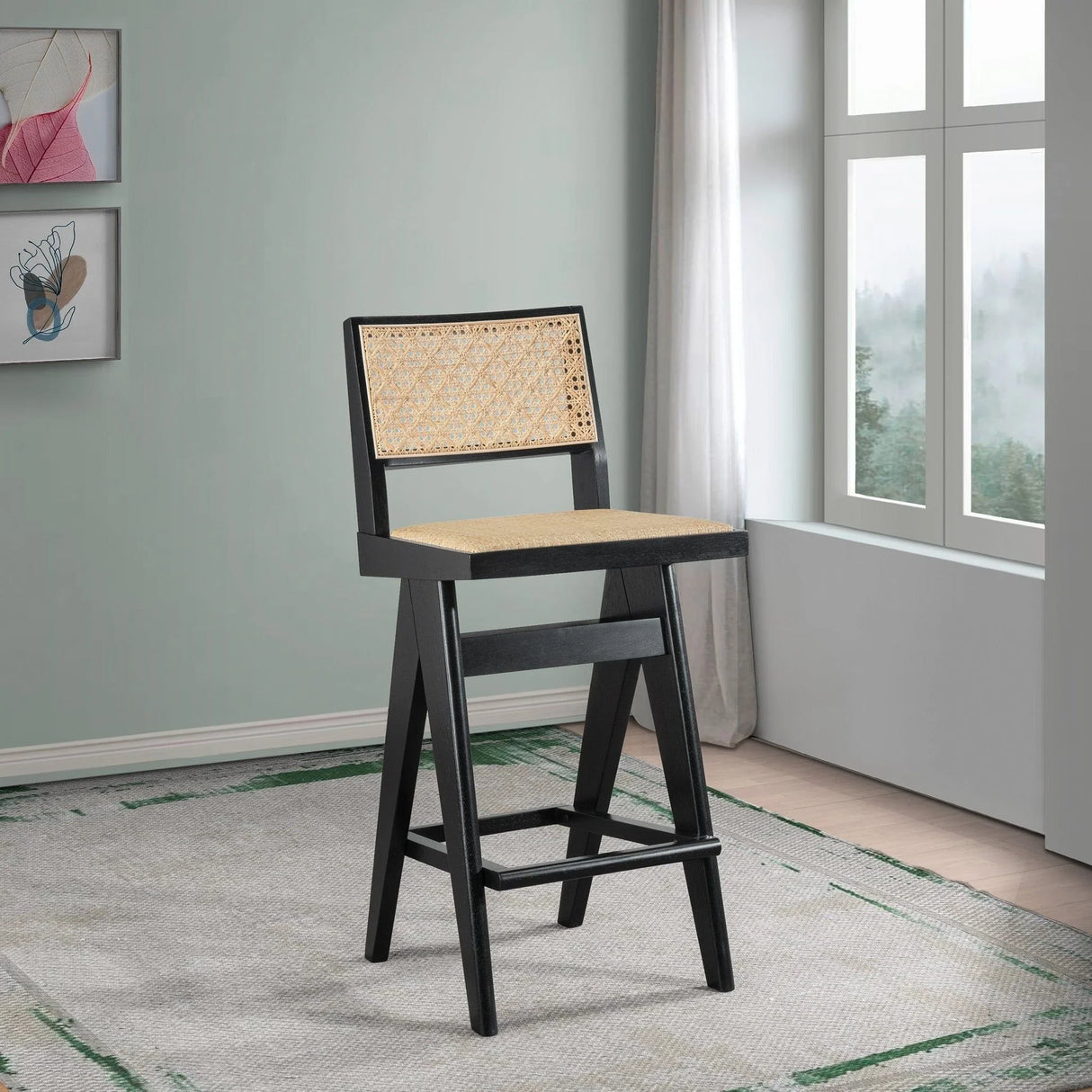 Keira - Bar Stool (Set of 2) - Black / Rattan - Furniture Home Direct