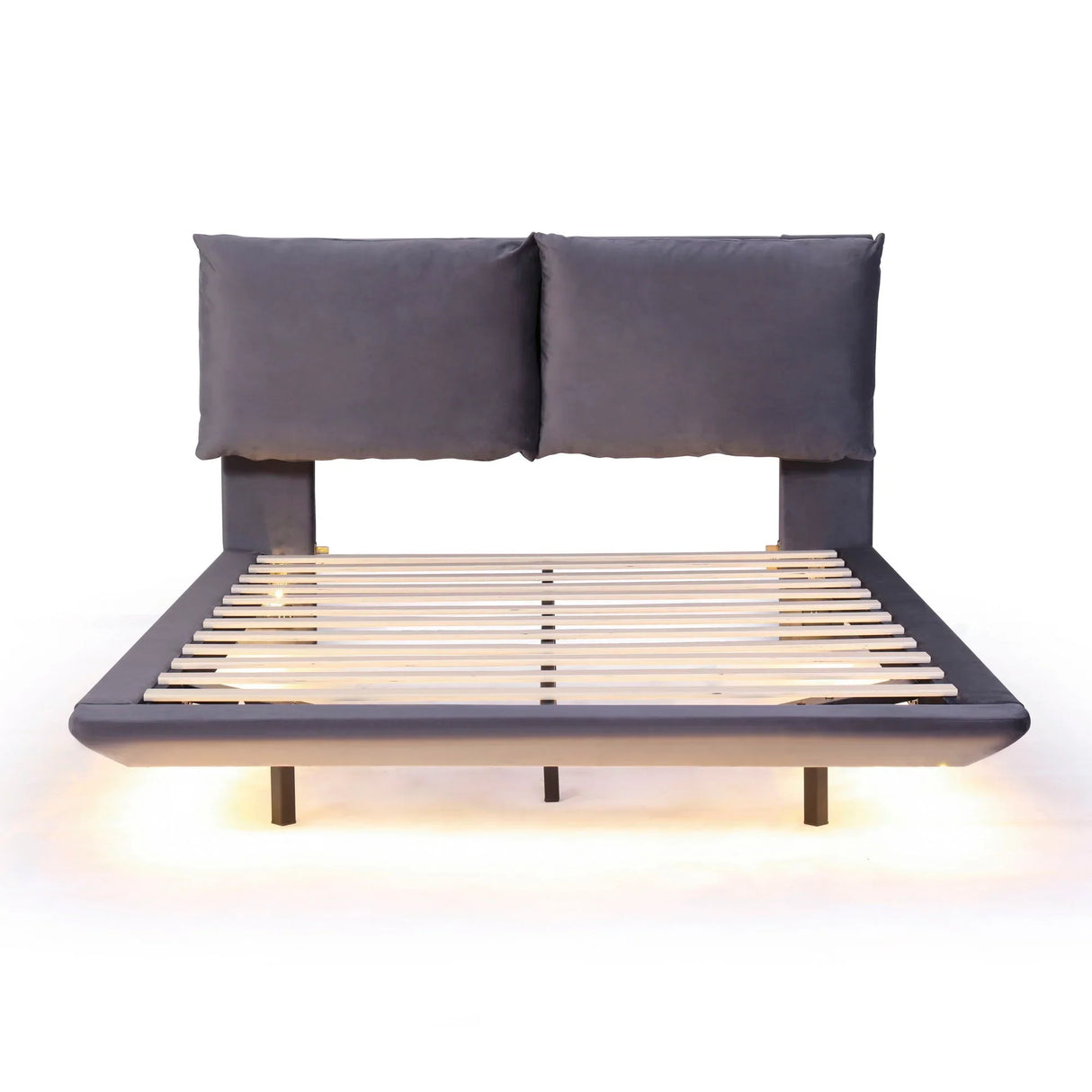 Upholstered Platform Bed With Sensor Light And 2 Large Backrests, With 2 Sets Of USB Port And Socket On Each Rear Bed Leg - Furniture Home Direct