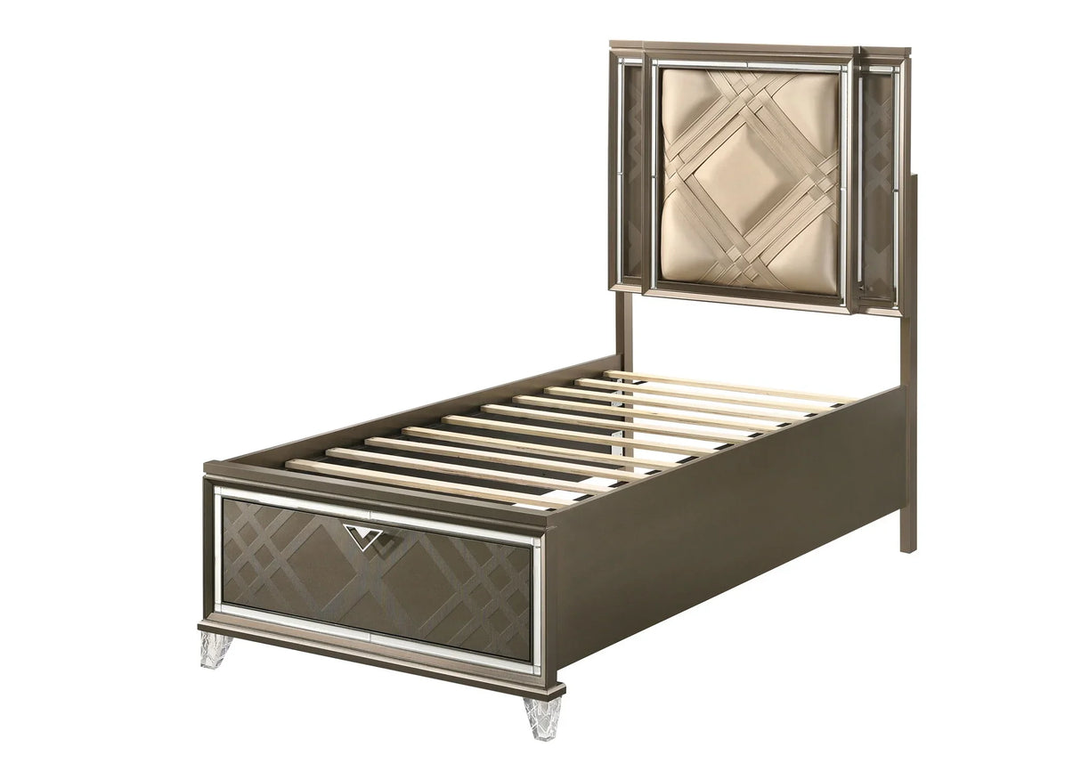 Skylar - Full Bed With LED & Storage - Dark Champagne - Furniture Home Direct