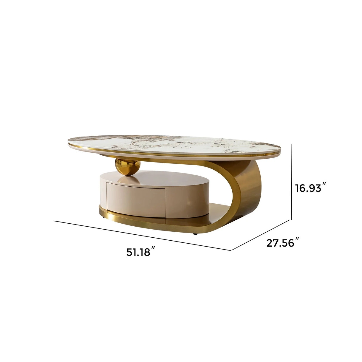 Modern Coffee Table Thick Sintered Stone Top With 2 Drawers Matt Stainless Steel Base - Gold - Furniture Home Direct