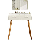 Makeup Vanity Desk With Removable Mirror And Lights, 3 Color Modes & Adjustable Brightness Dressing Table, Small Vanity Table Set With 2 Drawers For Bedroom - White - Furniture Home Direct