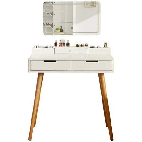 Makeup Vanity Desk With Removable Mirror And Lights, 3 Color Modes & Adjustable Brightness Dressing Table, Small Vanity Table Set With 2 Drawers For Bedroom - White - Furniture Home Direct