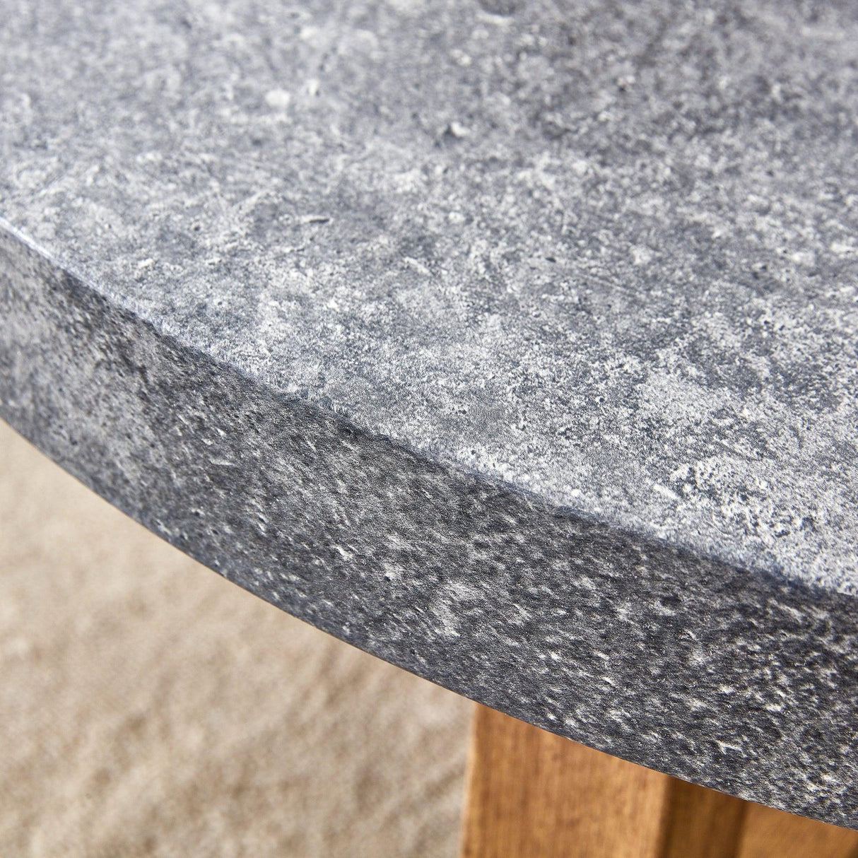Coffee Table Round Stone Finish Wood Base Contemporary Gray - Furniture Home Direct