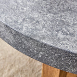 Coffee Table Round Stone Finish Wood Base Contemporary Gray - Furniture Home Direct