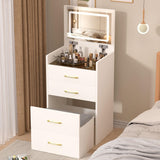 Compact 3 In 1 Vanity Desk With Open Top Mirror, Glass Desktop, 5 Height - White - Furniture Home Direct